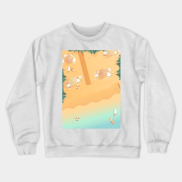 Beach, top view, summer accessories illustration Crewneck Sweatshirt by kallyfactory